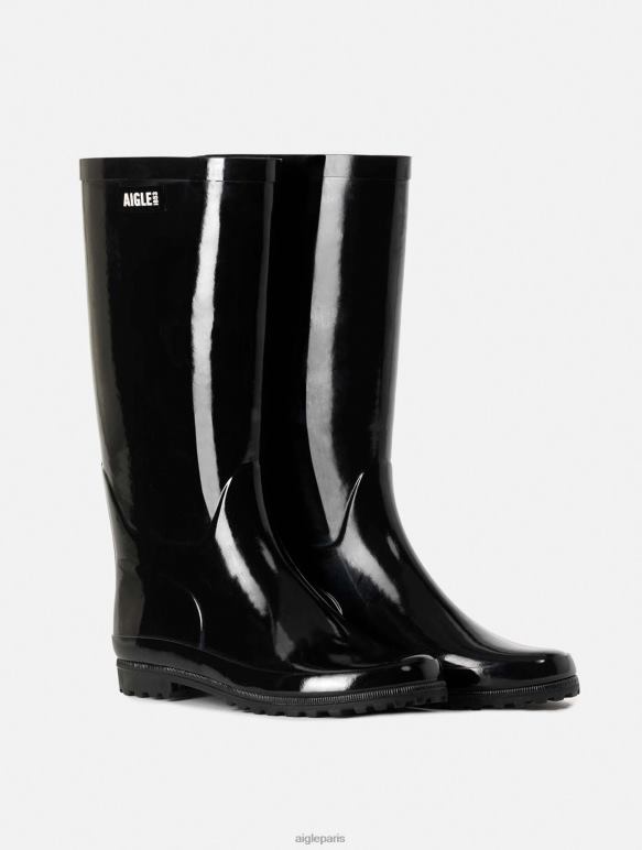 femmes noir Aigle botte de pluie vernie bottes 2F486513