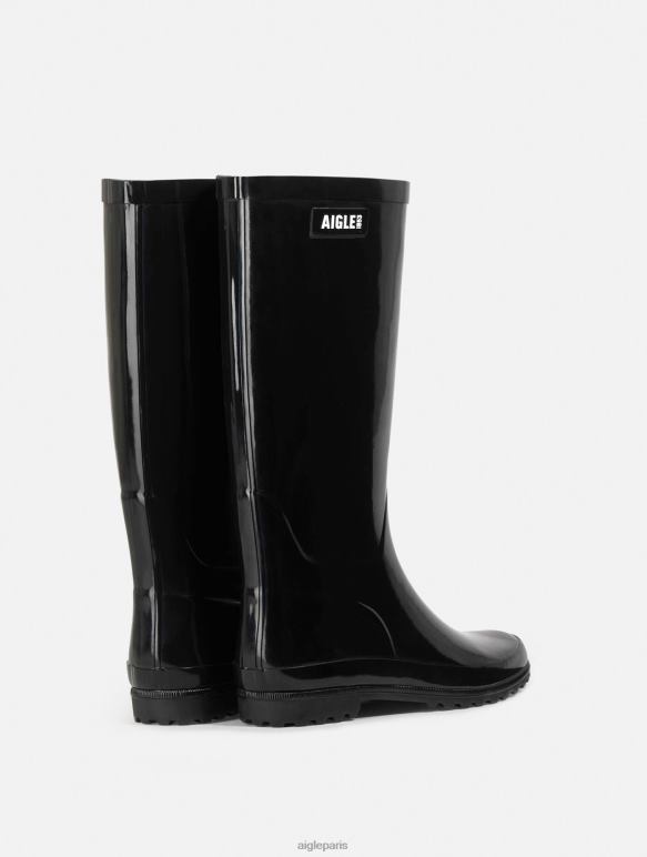 femmes noir Aigle botte de pluie vernie bottes 2F486513