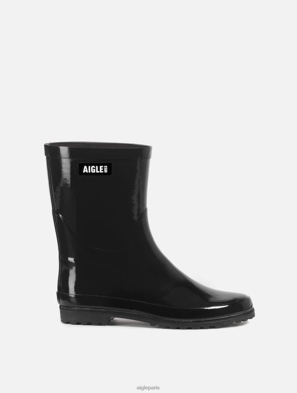 femmes noir Aigle botte de pluie vernie à la cheville bottes 2F486515