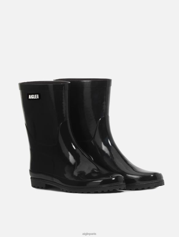 femmes noir Aigle botte de pluie vernie à la cheville bottes 2F486515