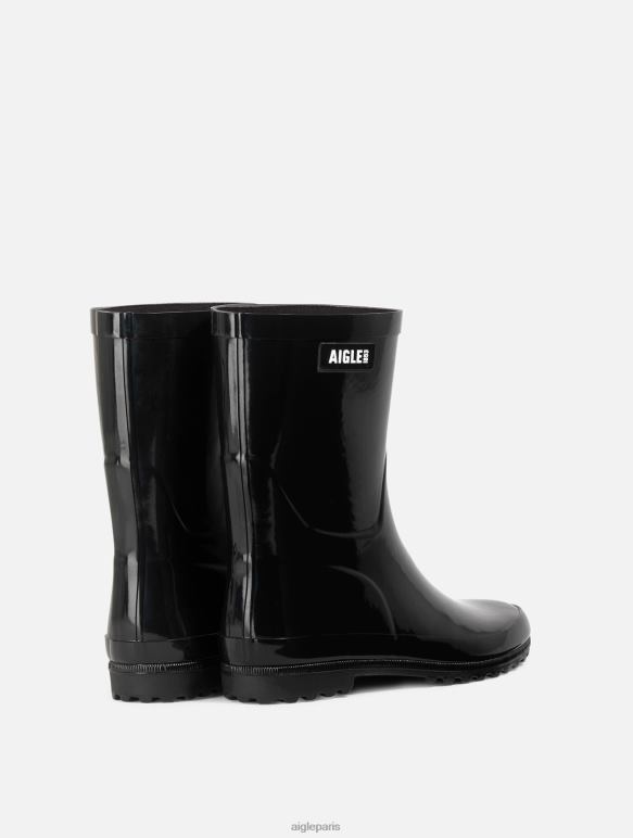 femmes noir Aigle botte de pluie vernie à la cheville bottes 2F486515