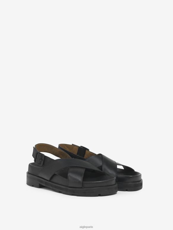 femmes noir Aigle sandale en cuir élégante chaussures 2F486623