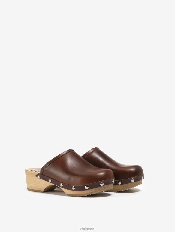 femmes Bourbon Aigle sabot en cuir et bois chaussures 2F486630