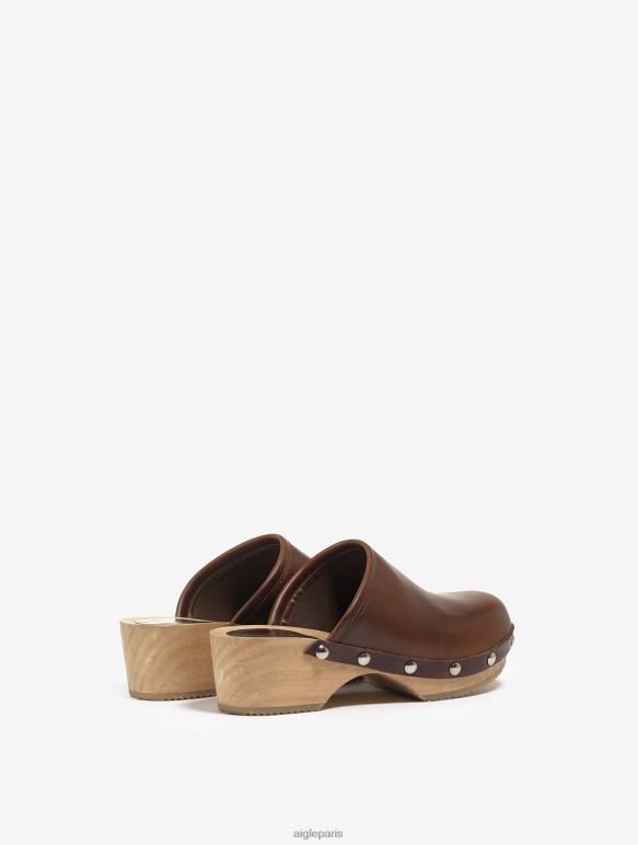 femmes Bourbon Aigle sabot en cuir et bois chaussures 2F486630