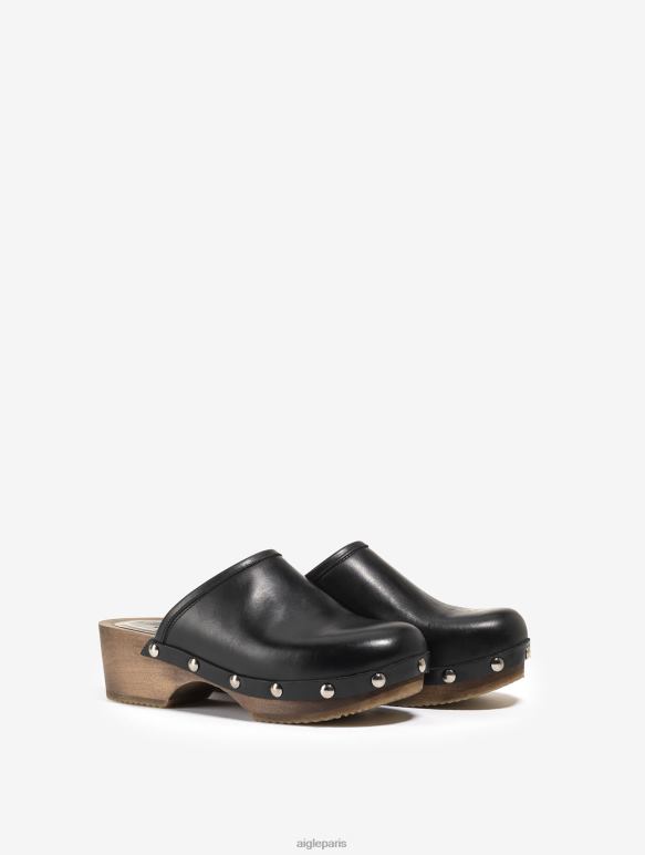 femmes noir Aigle sabot en cuir et bois chaussures 2F486631