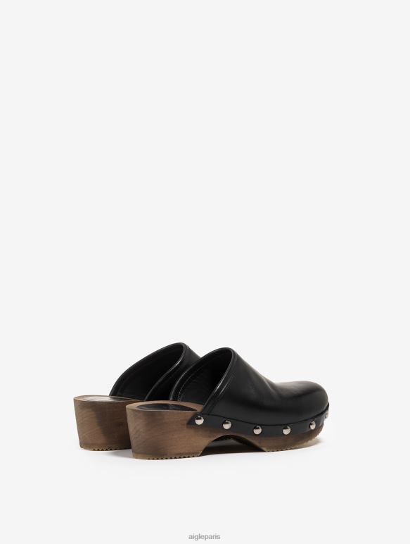 femmes noir Aigle sabot en cuir et bois chaussures 2F486631