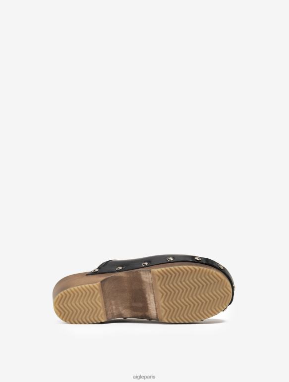 femmes noir Aigle sabot en cuir et bois chaussures 2F486631