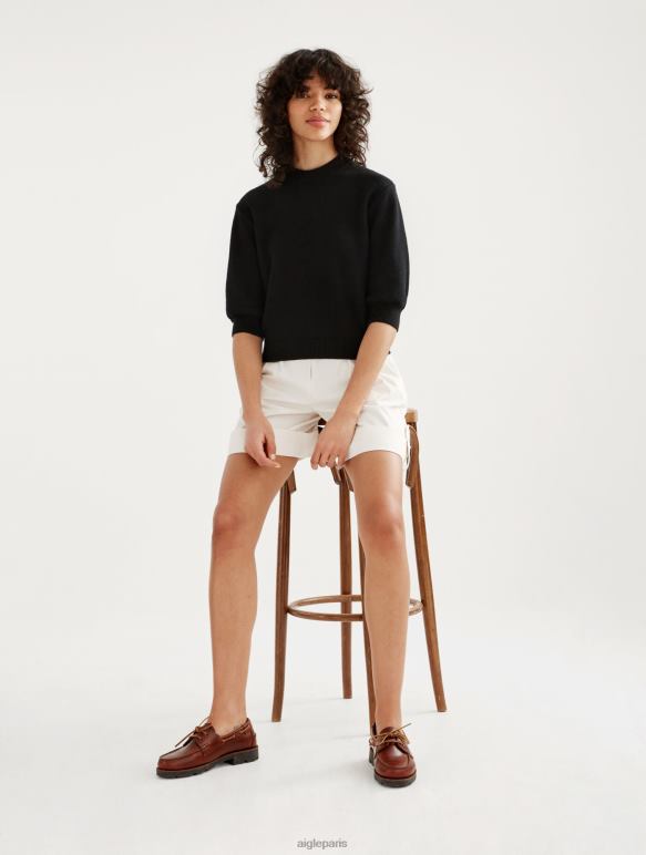 femmes noir Aigle pull à manches courtes avec maille décorative vêtements 2F486460
