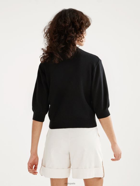 femmes noir Aigle pull à manches courtes avec maille décorative vêtements 2F486460