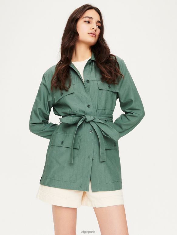 femmes vert gris Aigle surchemise en coton et tencel vêtements 2F486620