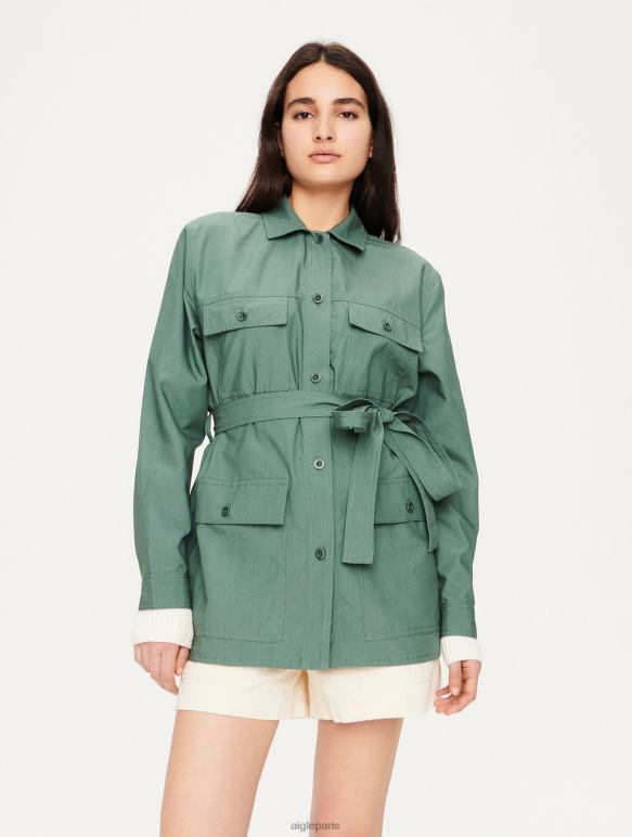 femmes vert gris Aigle surchemise en coton et tencel vêtements 2F486620