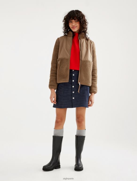 femmes châtaignier je Aigle veste polaire sherpa confortable à fermeture éclair vêtements 2F486579
