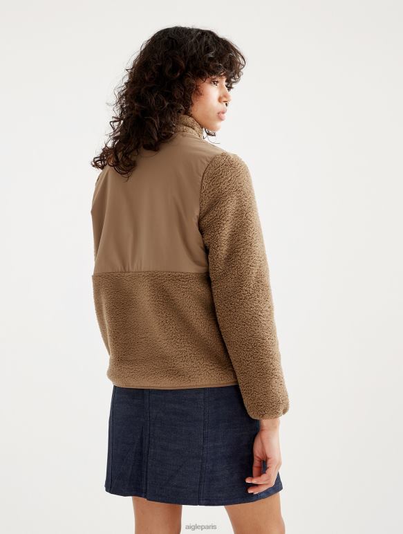 femmes châtaignier je Aigle veste polaire sherpa confortable à fermeture éclair vêtements 2F486579