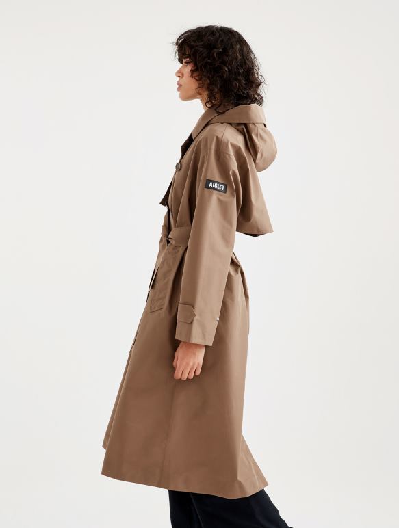 femmes cappuccino Aigle trench long en gore-tex paclite vêtements 2F486431