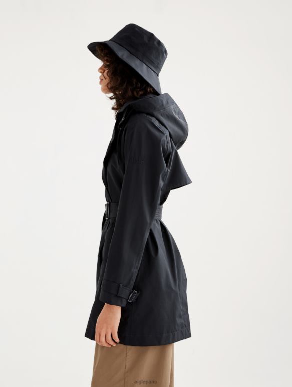 femmes noir Aigle trench-coat court en gore-tex à capuche amovible vêtements 2F486463