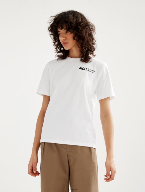 femmes blanc Aigle t-shirt à col rond en coton biologique vêtements 2F486588