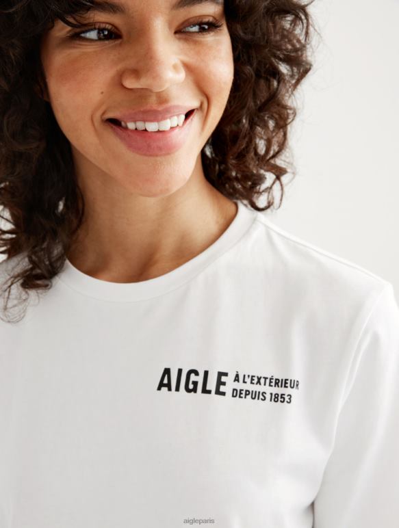 femmes blanc Aigle t-shirt à col rond en coton biologique vêtements 2F486588