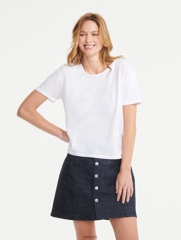 femmes blanc Aigle t-shirt à manches courtes en lin mélangé vêtements 2F486684