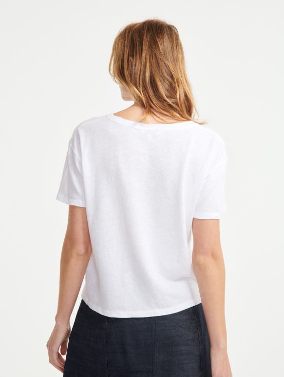 femmes blanc Aigle t-shirt à manches courtes en lin mélangé vêtements 2F486684