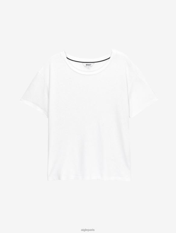 femmes blanc Aigle t-shirt à manches courtes en lin mélangé vêtements 2F486684