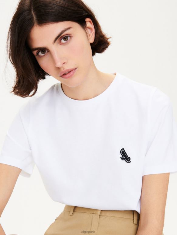femmes blanc Aigle t-shirt ras de cou à badge logo vêtements 2F486709