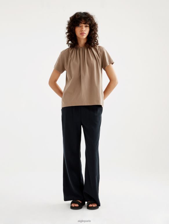 femmes cappuccino Aigle t-shirt à manches courtes avec encolure froncée vêtements 2F486548