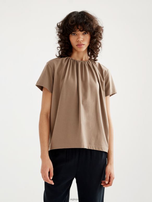 femmes cappuccino Aigle t-shirt à manches courtes avec encolure froncée vêtements 2F486548