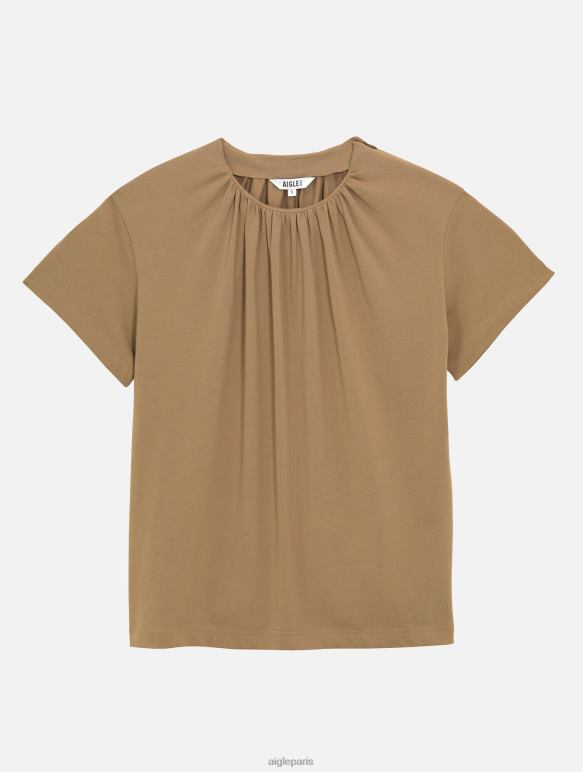 femmes cappuccino Aigle t-shirt à manches courtes avec encolure froncée vêtements 2F486548
