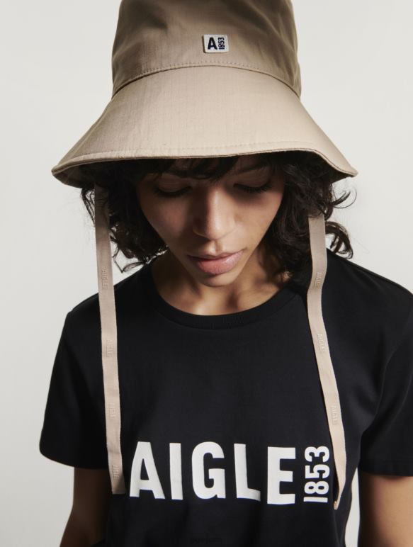femmes noir Aigle t-shirt imprimé à manches courtes en pyratex vêtements 2F486582