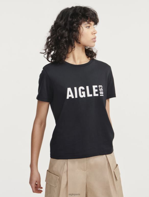 femmes noir Aigle t-shirt imprimé à manches courtes en pyratex vêtements 2F486582