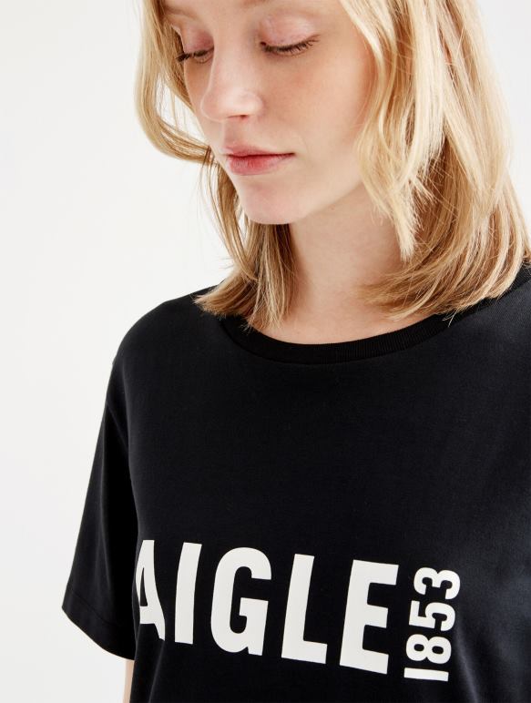 femmes noir Aigle t-shirt imprimé à manches courtes en pyratex vêtements 2F486582