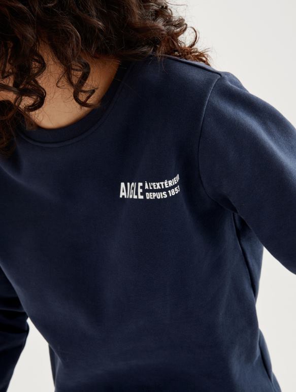 femmes Empire Aigle sweat-shirt à col rond brossé avec imprimé sur la poitrine vêtements 2F486545