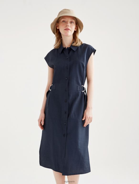 femmes Empire Aigle robe midi ajustée boutonnée vêtements 2F486536