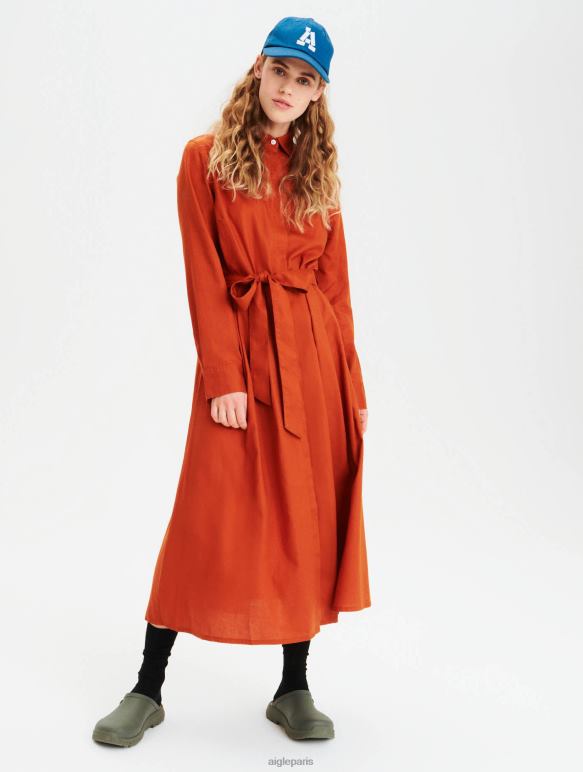 femmes brun doré Aigle robe longue à taille incurvée vêtements 2F486690