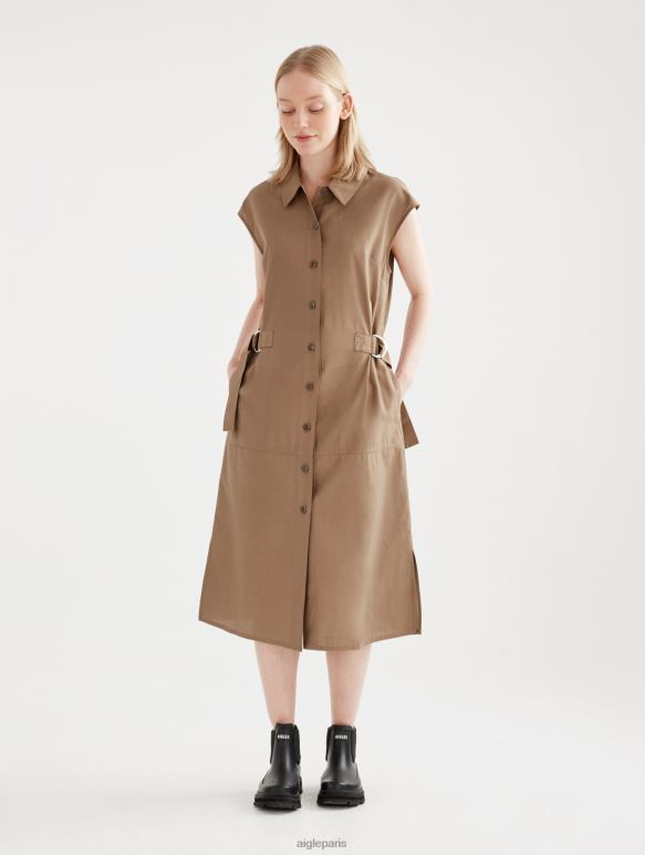 femmes cappuccino Aigle robe midi ajustée boutonnée vêtements 2F486535