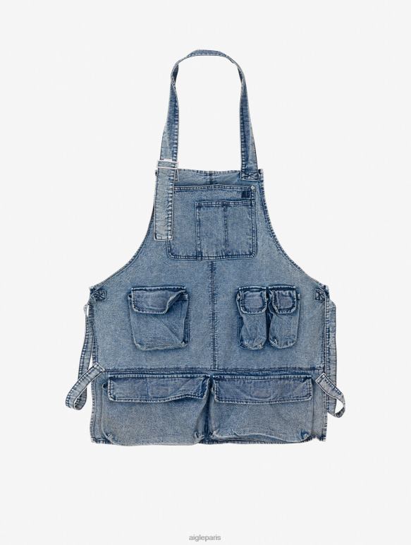 Hommes denim légèrement décoloré Aigle tablier de jardinage en jean avec poches accessoires 2F486415