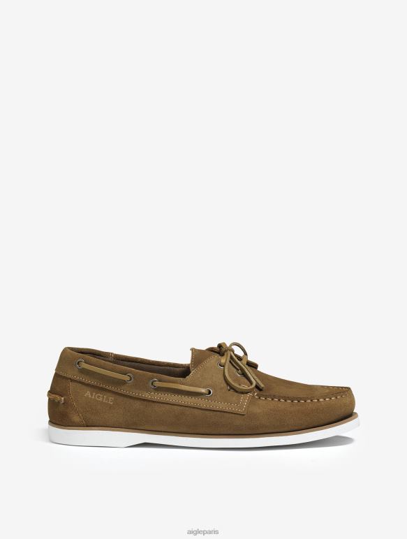 Hommes brun doré Aigle mocassin classique en cuir nubuck chaussures 2F486317