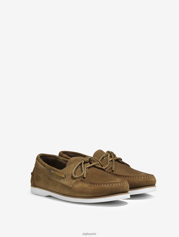 Hommes brun doré Aigle mocassin classique en cuir nubuck chaussures 2F486317