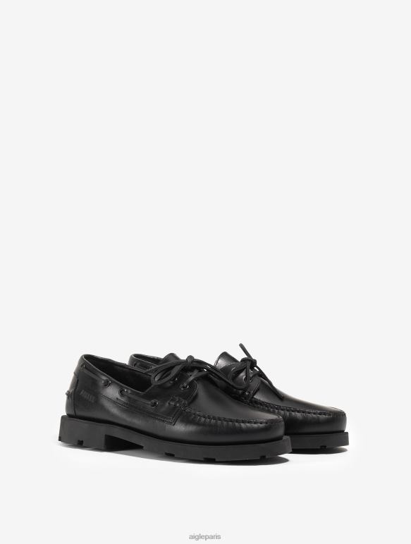 Hommes noir Aigle chaussures bateau en cuir sur notre semelle extérieure emblématique et intemporelle chaussures 2F486322