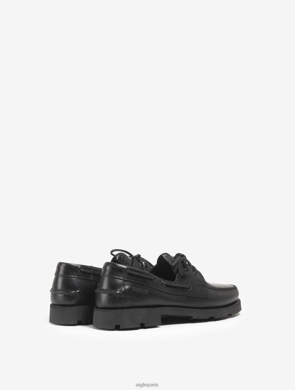 Hommes noir Aigle chaussures bateau en cuir sur notre semelle extérieure emblématique et intemporelle chaussures 2F486322