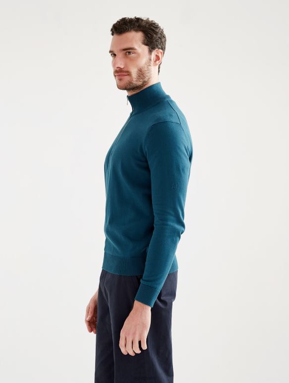 Hommes bleu orage Aigle pull col montant à demi-zip en jauge fine vêtements 2F48629