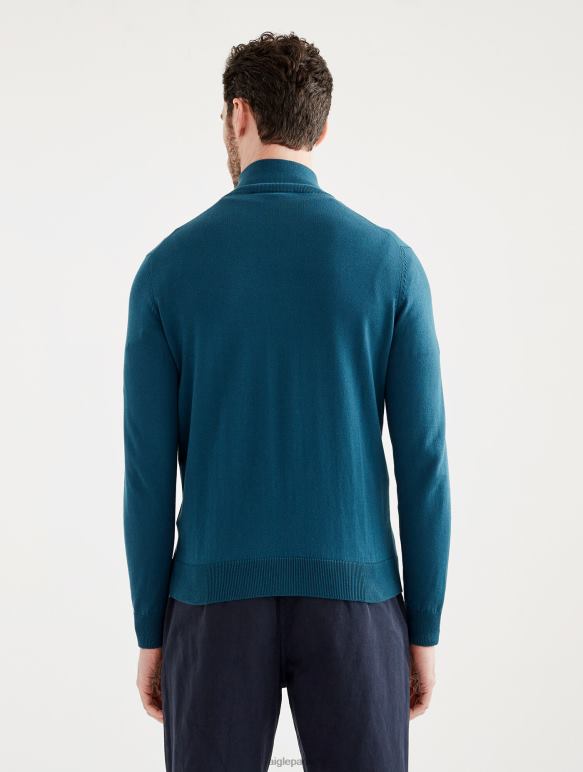Hommes bleu orage Aigle pull col montant à demi-zip en jauge fine vêtements 2F48629