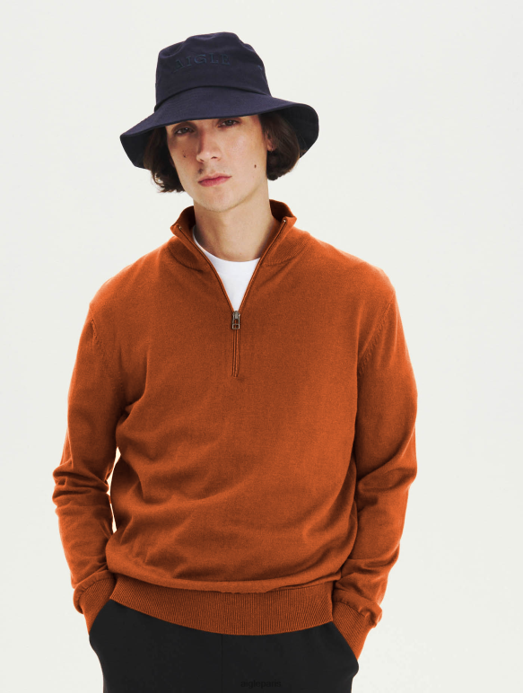 Hommes brun doré Aigle pull col ouvert zippé en coton biologique vêtements 2F486147