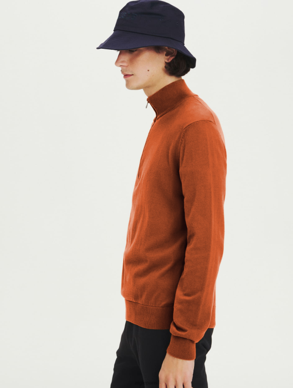Hommes brun doré Aigle pull col ouvert zippé en coton biologique vêtements 2F486147