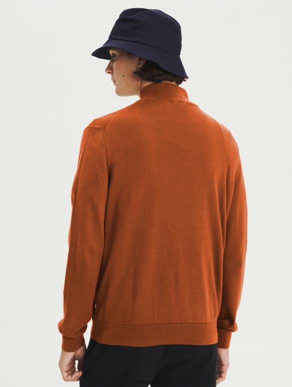 Hommes brun doré Aigle pull col ouvert zippé en coton biologique vêtements 2F486147