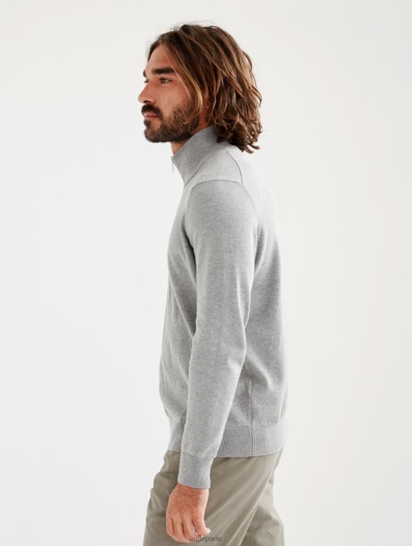 Hommes gris chiné Aigle pull col montant à demi-zip en jauge fine vêtements 2F486106