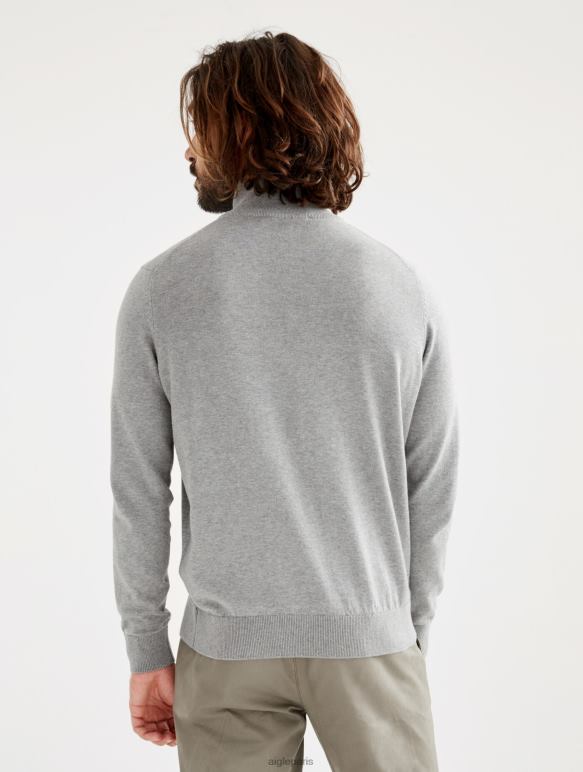Hommes gris chiné Aigle pull col montant à demi-zip en jauge fine vêtements 2F486106