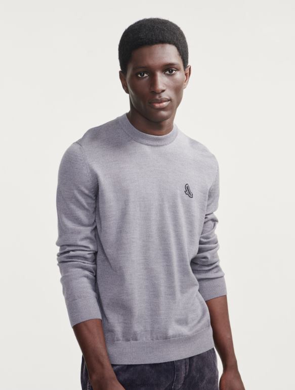 Hommes gris chiné Aigle pull ras du cou en fine jauge vêtements 2F486150