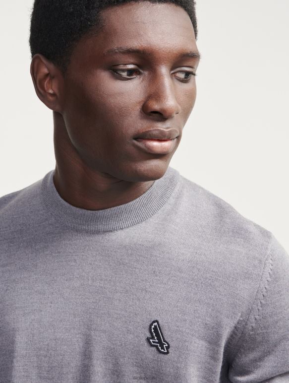 Hommes gris chiné Aigle pull ras du cou en fine jauge vêtements 2F486150
