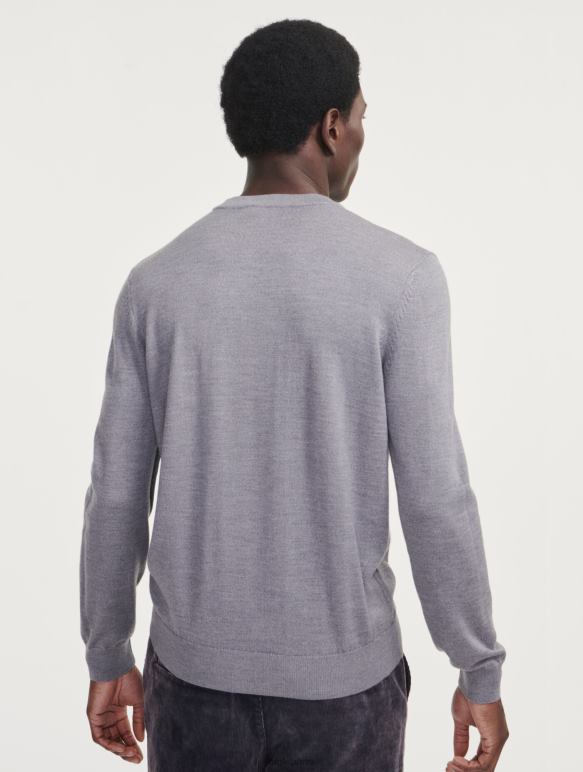 Hommes gris chiné Aigle pull ras du cou en fine jauge vêtements 2F486150